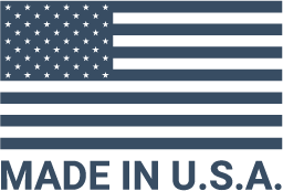 A stylized blue and white United States flag above bold text that reads MADE IN U.S.A.