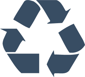 A dark blue recycling symbol with three arrows forming a continuous triangle, representing the process of recycling and sustainability on a light background.
