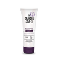 A tube of Witch Hazel Shampoo with a white and purple design, featuring clarifying hair benefits and key ingredients like witch hazel, lavender cleanser, and nourishing coconut oil.
