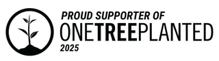 Black and white logo with a young tree inside a circle and text reading Proud Supporter of One Tree Planted 2025.
